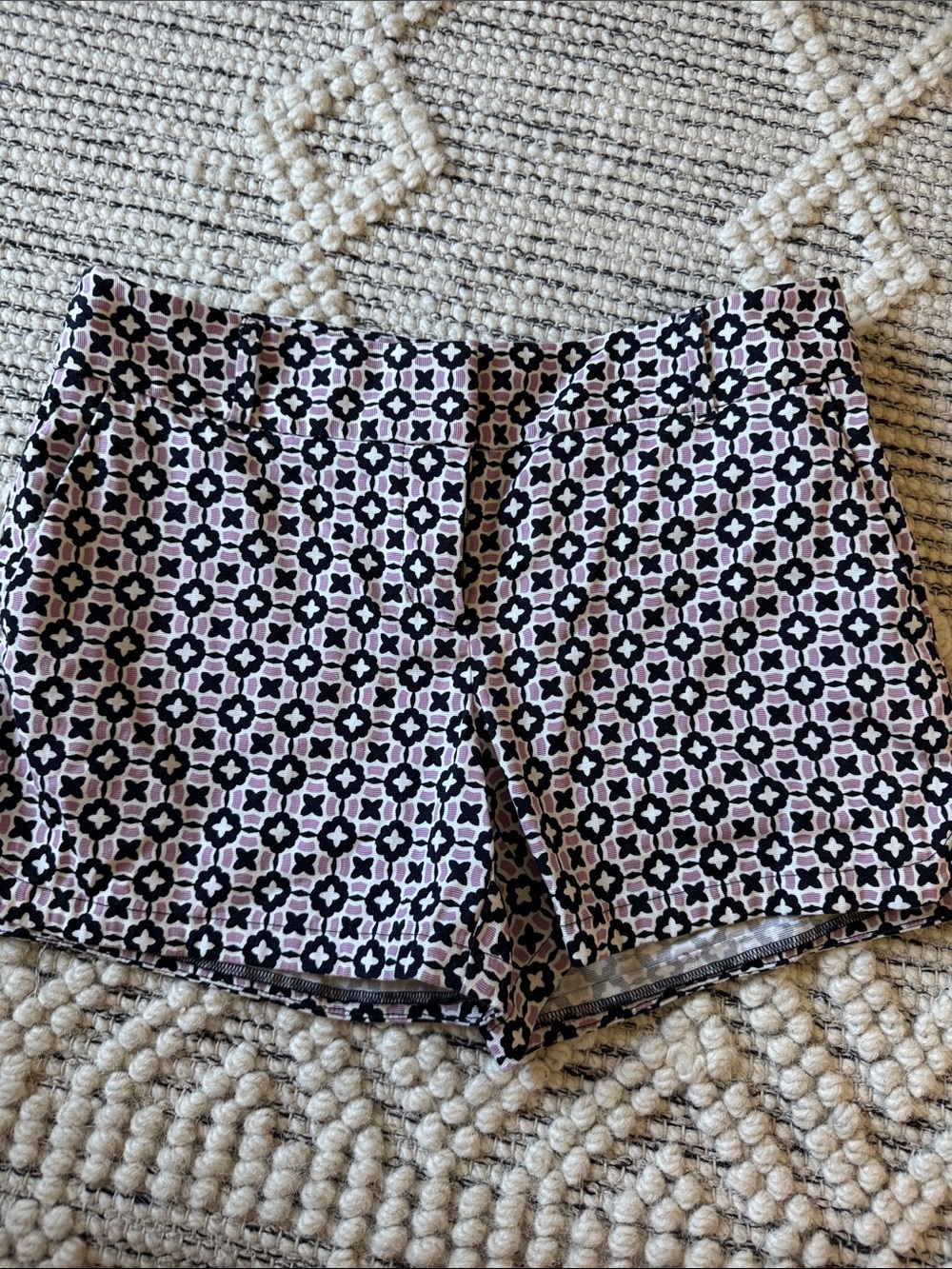 LOFT Black and Light Pink Geometric Pattern Bermuda Shorts